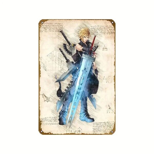 FFVII クラウド ストライフ ビンテージ風メタルウォールアート 壁アートサイン レトロ看板 部屋の装飾