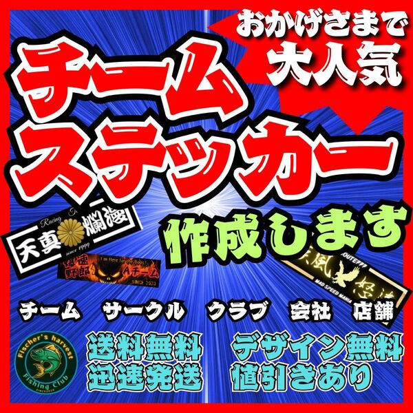 フルオーダーチームステッカー作成 複数枚で値引き 耐水耐候 車、バイク、デコトラ 会社、スポーツ、釣りなど各種対応