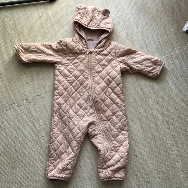 カバーオール ロンパース ベビー服 つなぎ baby アウター 長袖 ベビー キルティングアウター 70cm ベージュ