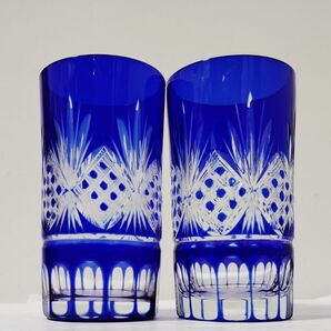 新品未使用江戸切子 一口 ビールグラス 100ml 八角籠目紋様 ビアグラス 切子グラス ペア