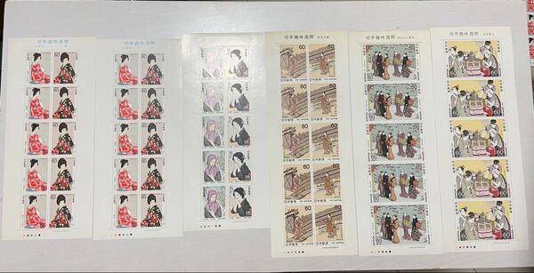 記念切手 切手趣味週間 日本 未使用 希少 レア 額面 クーポン 消費 消化 昭和 シート 60円 台所美人 帯 着物 女性