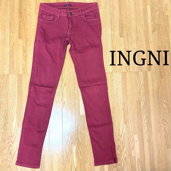 【最終SALE】INGNI イング ボルドー ワインレッド スキニー デニム パンツ レディース