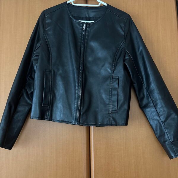レザージャケット ブラック 黒 ライダースジャケット フェイクレザー クロップド丈