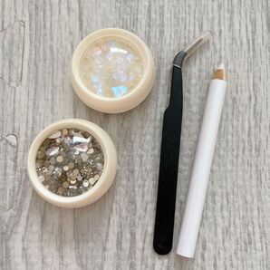 ネイルアートキット デザインツール ホワイトファンシー スチールボール パール ラウンドフラットバックダイヤモンド オーロラ