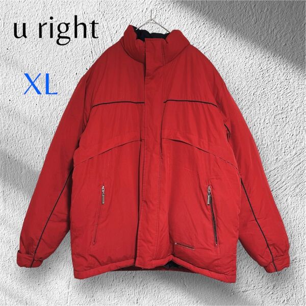 u right【XL】フェザー混 あったか 厚手 ダウンアウター 防寒 赤 アウトドア ジャケット