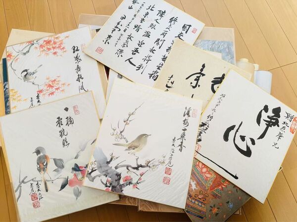 現状品色紙 25枚セット まとめて いろいろ 日本画 色紙絵 色紙画 絵画