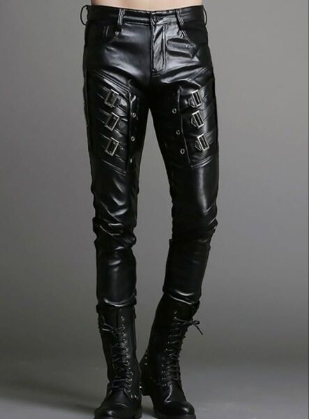 新品!メンズパンツ ジーパン ストレッチ スキニー バイク ライダースパンツ 黒