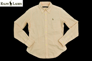 S-6487* free shipping * super-beauty goods *RALPH LAUREN Ralph Lauren * regular goods stripe pattern long sleeve button down oxford shirt 5i XS