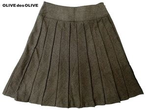 M-497★送料無料★新品★Re OLIVE des OLIVE オリーブデオリーブ★秋冬 日本製 ダークブラウン ウール プリーツ膝丈 スカート Ｍ