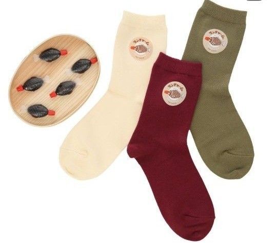 新品!旭創業×靴下屋のコラボプリントソックス キナリ色一足