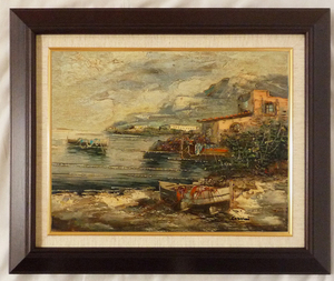 24000円~ヨーロッパ絵画 油絵 F6号 コルシニ作「ナポリの港」12+新品額縁 絵画,油彩,自然、風景画