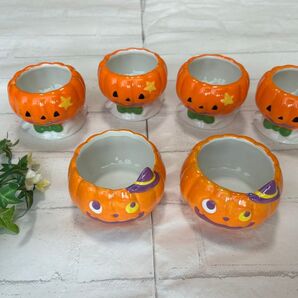 洗浄済+陶器+6個セット+カップ+モンスター+プリンカップ+カボチャ+ハロウィン 食器