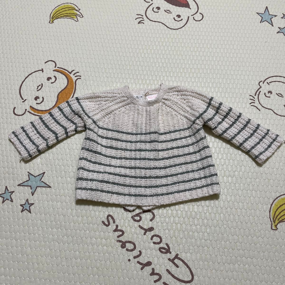 ZARA セーター　ニット 子供服　ホワイト　グリーン　ボーダー　カーディガン　3-6month 68㎝