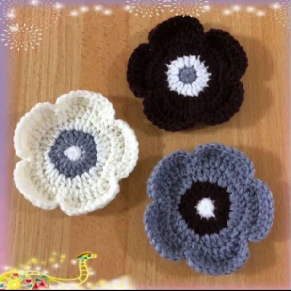 お花のコースター、アクリルたわし 3枚セット ハンドメイド