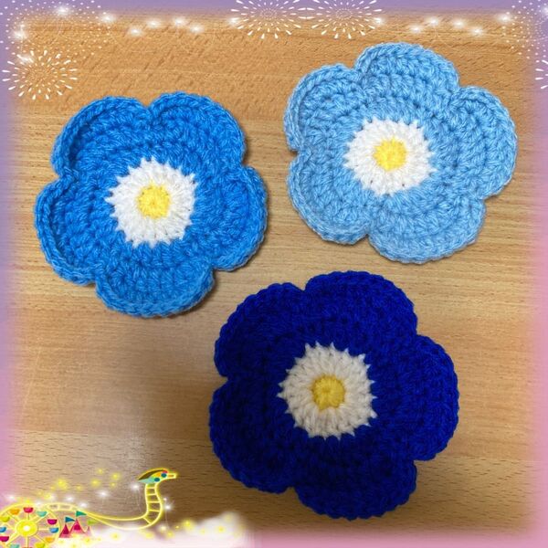お花のコースター、アクリルたわし 3枚セット ハンドメイド