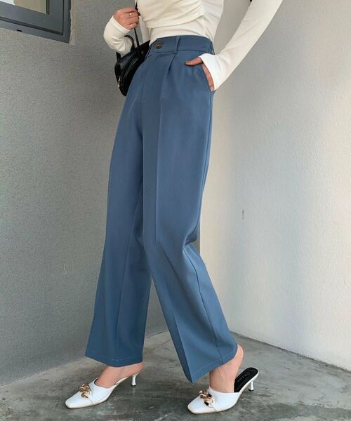 Diosfront センタープレスセミワイドパンツ S ブルー