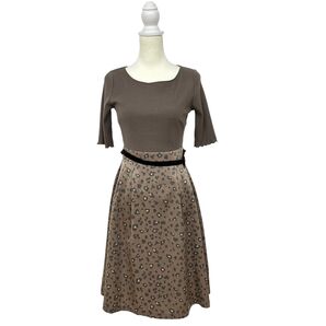 PROPORTION プロポーション ワンピース ひざ丈 半袖 ラウンドネック リブ 切り替え フレア ベルト 大きいサイズ