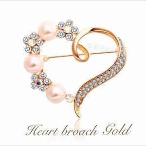 V new goods Heart brooch V pearl * fake pearl * rhinestone * Gold * silver * Pinky * zirconia *3 color * stylish * lovely *