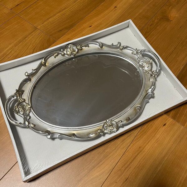 アンティーク風ミラートレイ インテリア シルバープレート レトロ アンティーク 鏡 プレート ウォールミラー