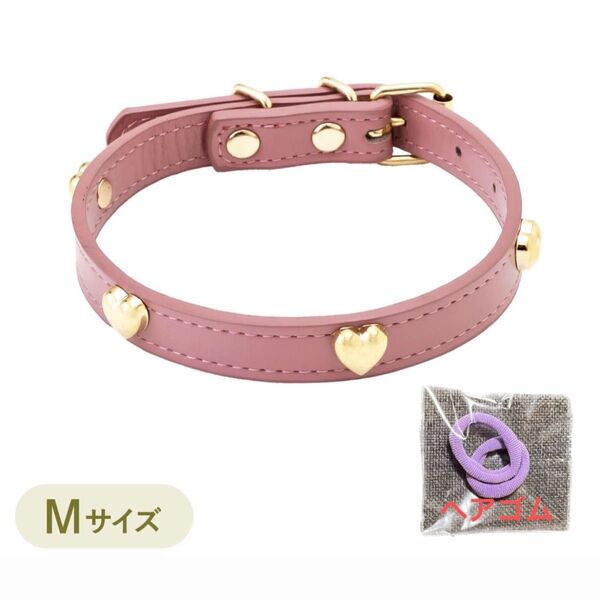 スリーコインズ 3COINS ハートの首飾り Mサイズ ピンク バレンタイン 犬用 ペット用 & ランダムカラーヘアゴム2点