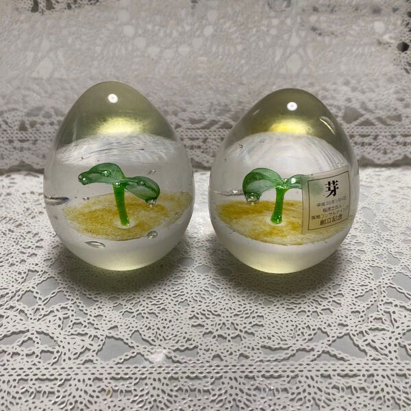 新品 ガラス 芽 Bud オブジェ ペーパーウェイト 2個セット 置物