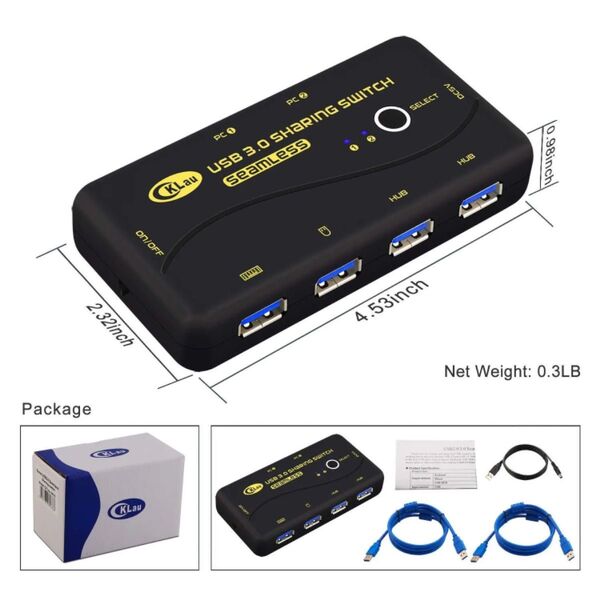 CKLau USB切替機 PC2台用 4ポート KVM USB3.0