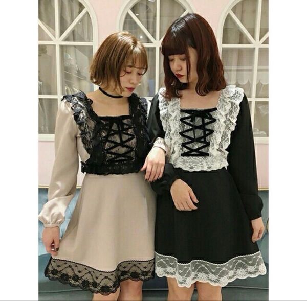 BUBBLES レーシーメイドワンピース ブラック