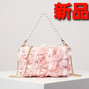 ~時限ゲリラセール~【新品未使用】ローズフラワーバッグ ピンク 薔薇 チェーンショルダーバッグ 斜め掛け