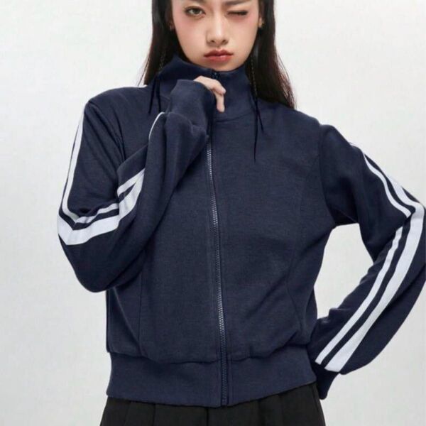 【新品】ストライプサイドジップパーカー ブルゾン