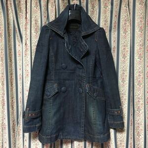  Hysteric Glamour reverse side quilting Denim pea coat half coat double breast jacket coat 