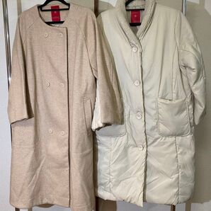 lilasic (リラシク)右 ダウンジャケット ライトベージュ M・左 ロングコート フリーサイズ セット売り