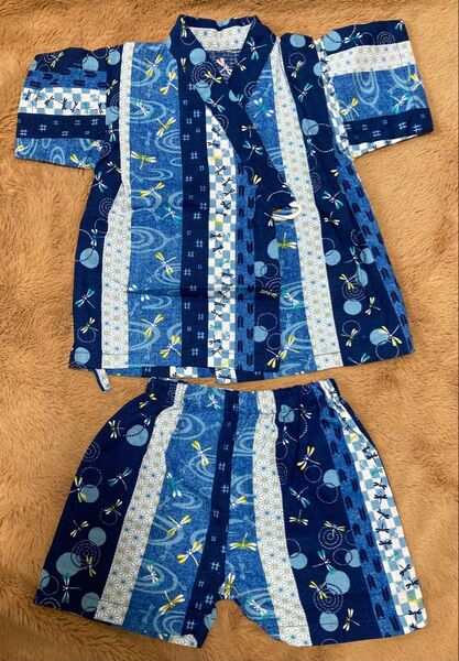 甚兵衛 浴衣 着物 祭り 男の子 青 ネイビー 80 ベビー キッズ