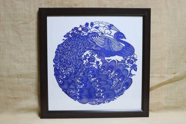 切り絵 唐土手工芸 風舞図 額縁入り AN19