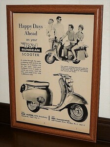 1959年 U.S.A. '50s 洋書雑誌広告 額装品 BSA Sunbeam Scooter サンビーム スクーター （A4サイズ）