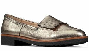  бесплатная доставка Clarks 24.5cm стеганый Loafer балет Stone Gold кожа кожа формальный спортивные туфли Flat туфли-лодочки ботинки P47