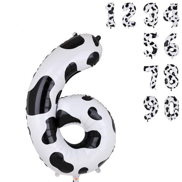 数字6 牛柄 バルーン 40インチ 特大サイズ 数字バルーン ホワイト×ブラック 誕生日 記念日 イベント 飾り付け