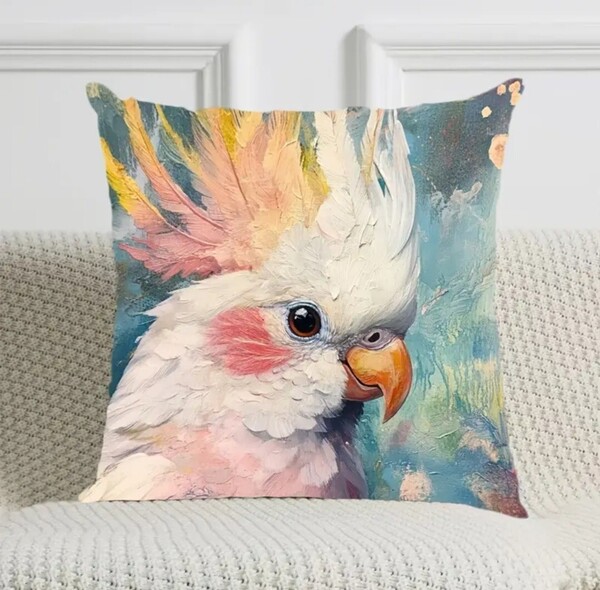 クッションカバー オカメインコ ピンクA 45cm 鳥の雑貨 HANAKO