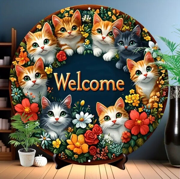 猫の壁飾り メタルウォールアート 猫WELCOME 04 猫の雑貨 HANAKO