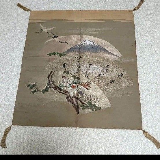 大幅値下とても貴重な逸品 骨董品 金襴緞子の大判重掛け西陣織つづれ折りフクサ 嫁入り道具金糸の亀 鶴 掛絵 装飾