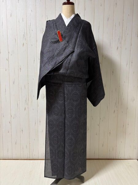 亀甲柄の能登上布の着物 m4130