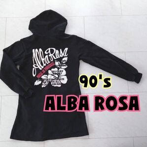 値下げ【希少!!】アルバローザ ブラック ロングパーカー バックプリント パーカー ワンピース スウェット スウェットワンピース
