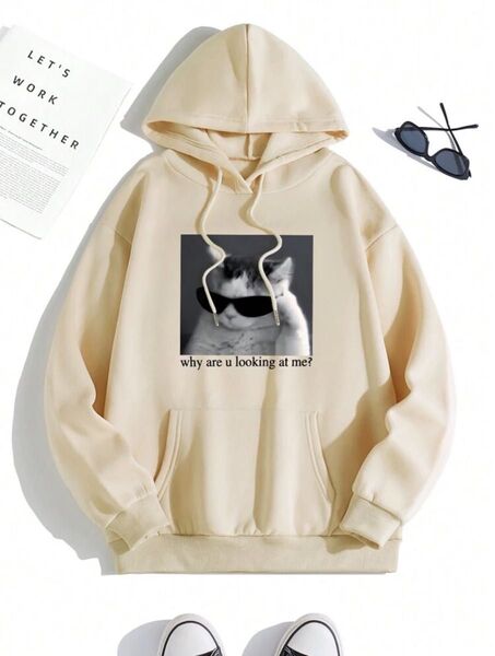 【SHEIN】【完売品】パーカー 猫 裏起毛 Lサイズ