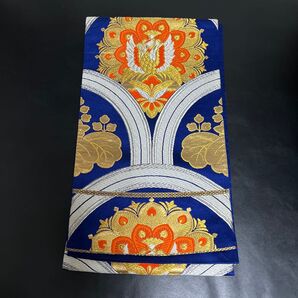 袋帯☆豪華刺繍 孔雀柄 桐 紺地 金糸