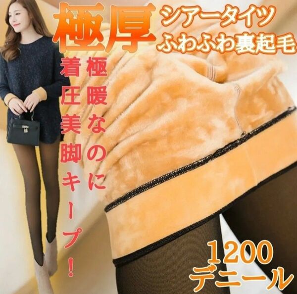 1200デニール 極暖 裏起毛 シアー タイツ ストッキング 220g 黒 裏毛 あったか ふわふわ 補正下着 着圧 ブラック