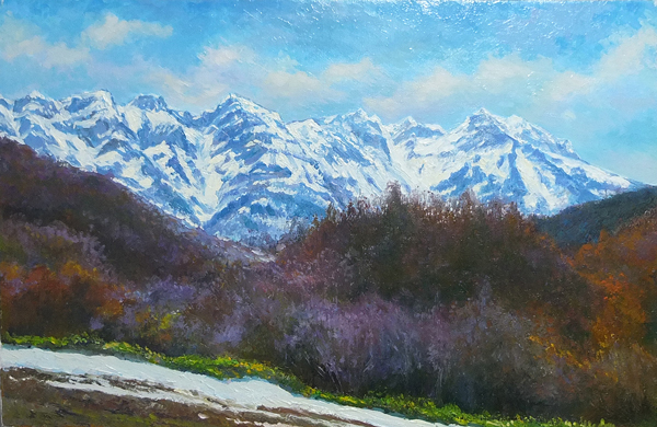 ■ Pintura al óleo del paisaje Shinshu Cordillera Togakushi M10 (123) Envío gratis ■, Cuadro, Pintura al óleo, Naturaleza, Pintura de paisaje