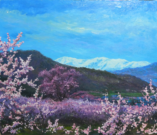 ■■ Shinshu landscape oil painting Anzu no Sato F8 size (111) Free shipping ■■, Painting, Oil painting, Nature, Landscape painting