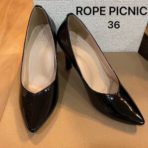 【未使用級】ROPE PICNIC PASSAGE ブラックエナメルポインテッドトゥハイヒール サイズ36