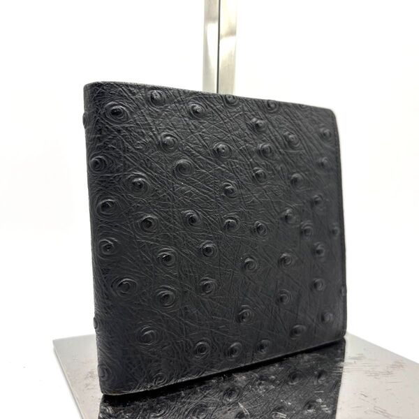 《正規品》オーストリッチ レザー 二つ折り財布 黒