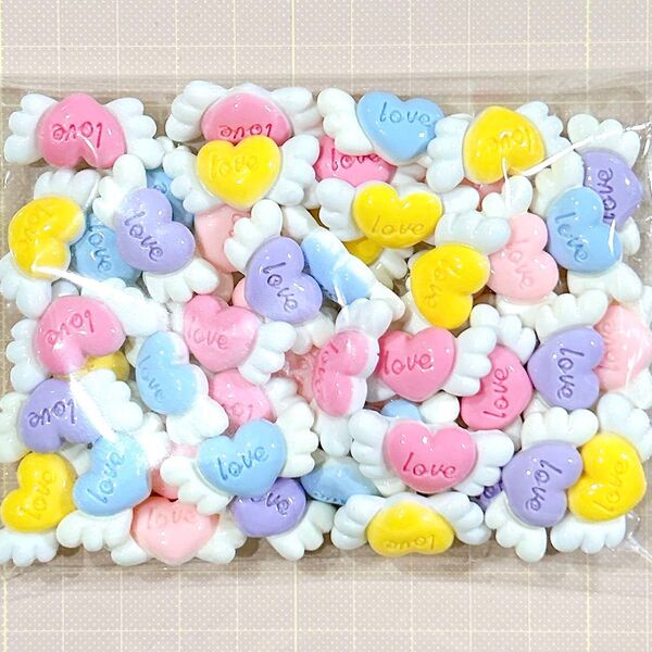 デコパーツまとめ売り love ハートウィング mixアソート ホイップデコ カラフル