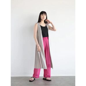 radiate ラディエイト サイドプリーツニットロングジレ グレー